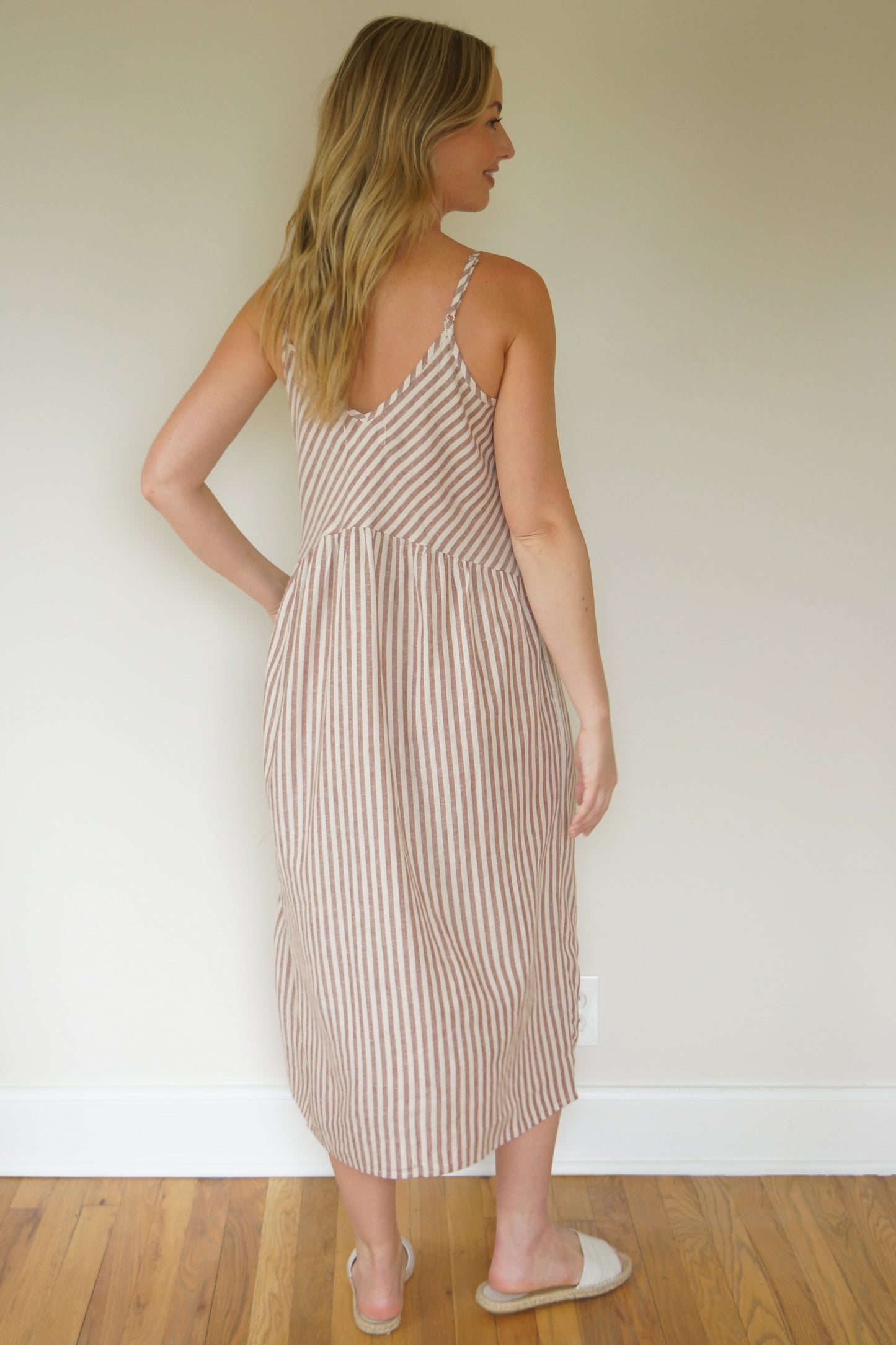 Faro Dress in Red and White Striped Linen