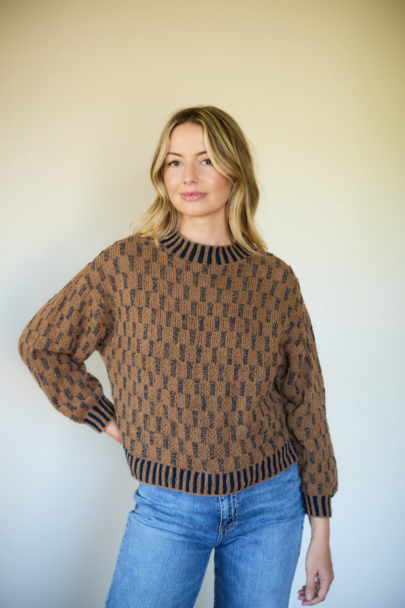 Faye Cotton Pullover in Chestnut and Navy Made to Order