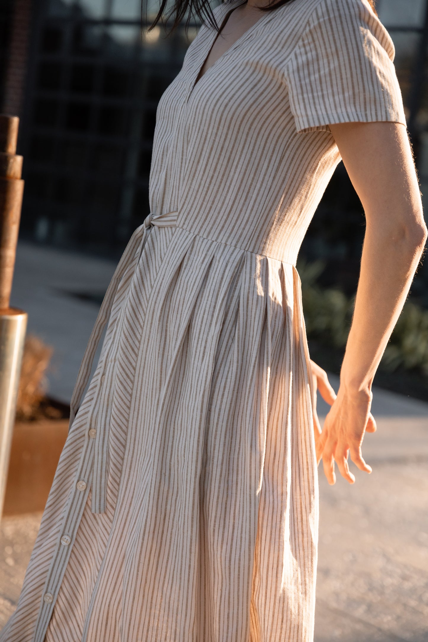 June Dress in Red and White Striped Linen