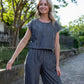 Handwoven Cotton Crop Pants in Midnight Chambray