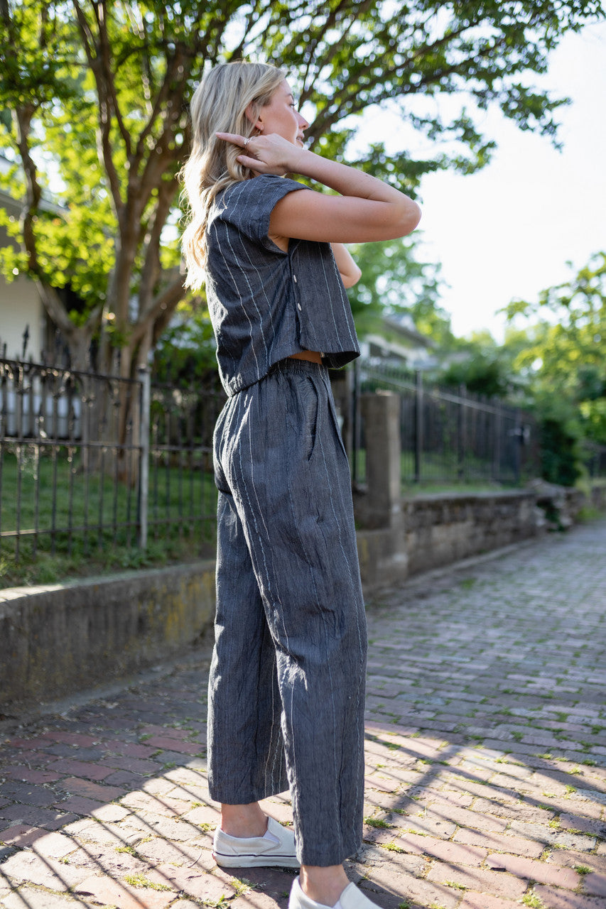 Handwoven Cotton Crop Pants in Midnight Chambray