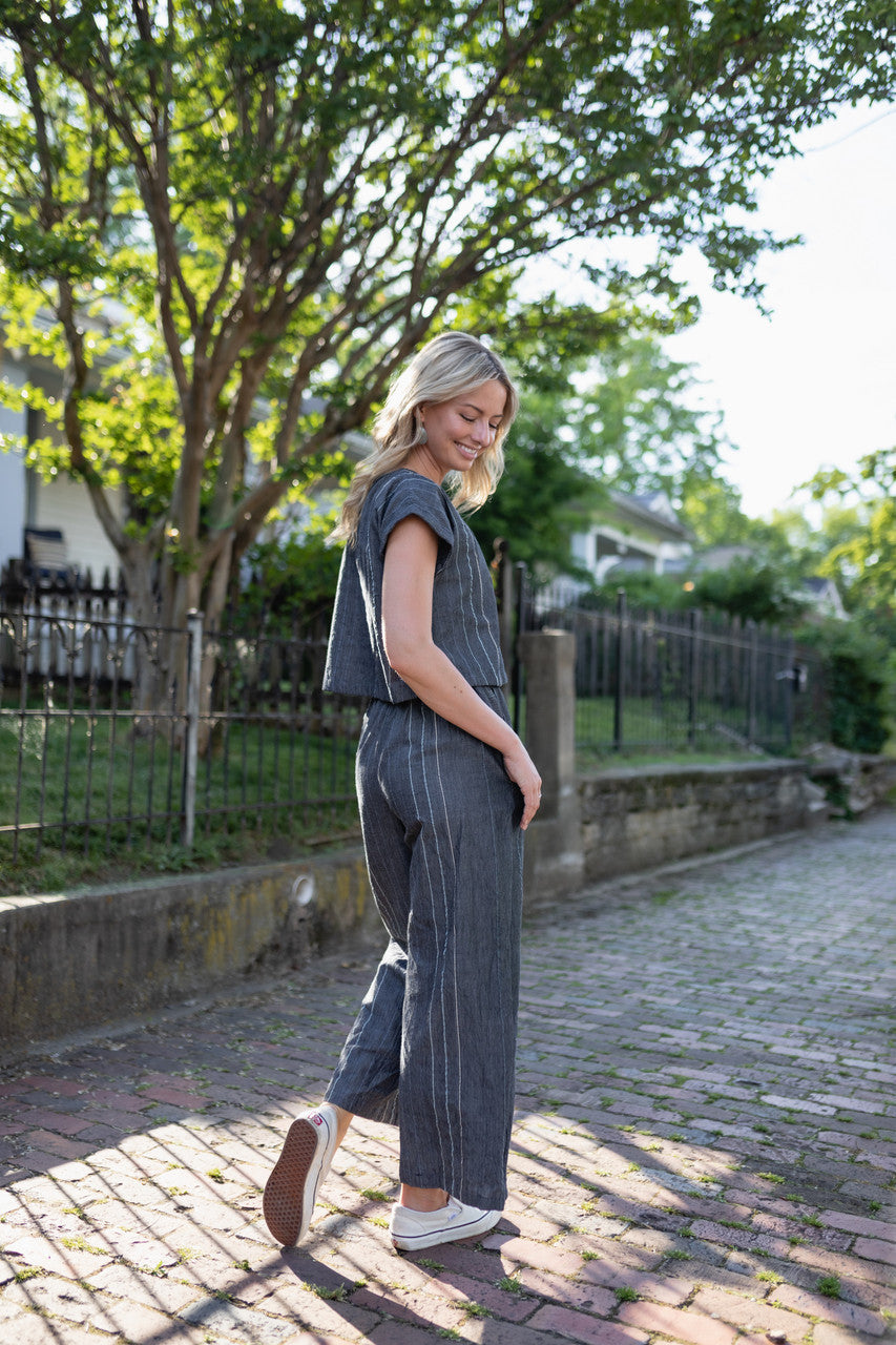 Handwoven Cotton Crop Pants in Midnight Chambray