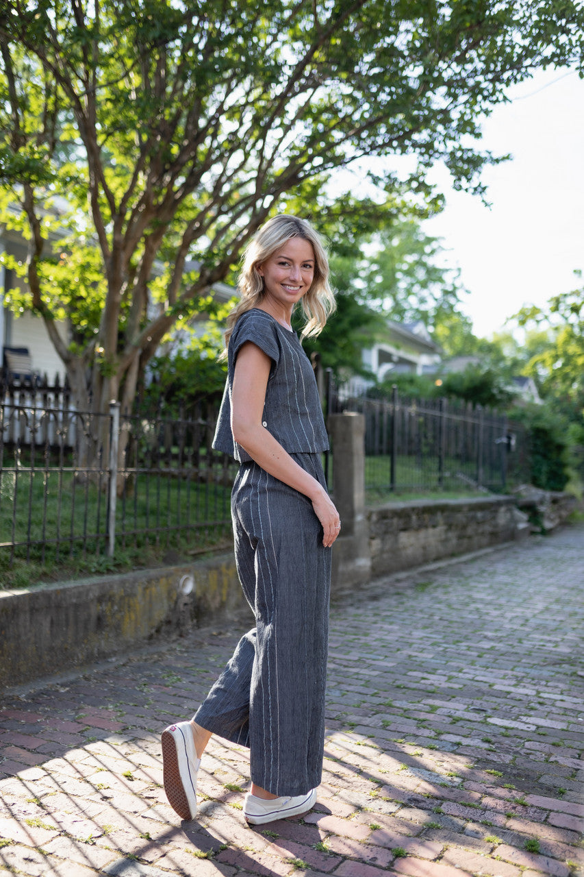 Handwoven Cotton Crop Pants in Midnight Chambray