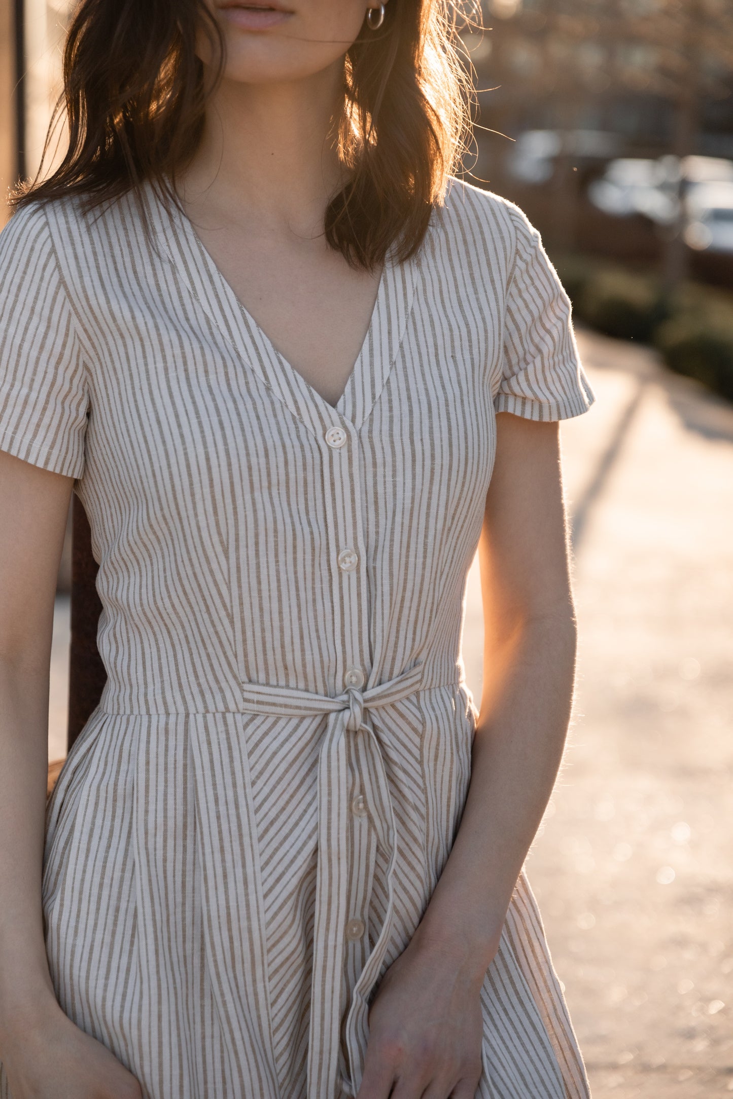 June Dress in Red and White Striped Linen