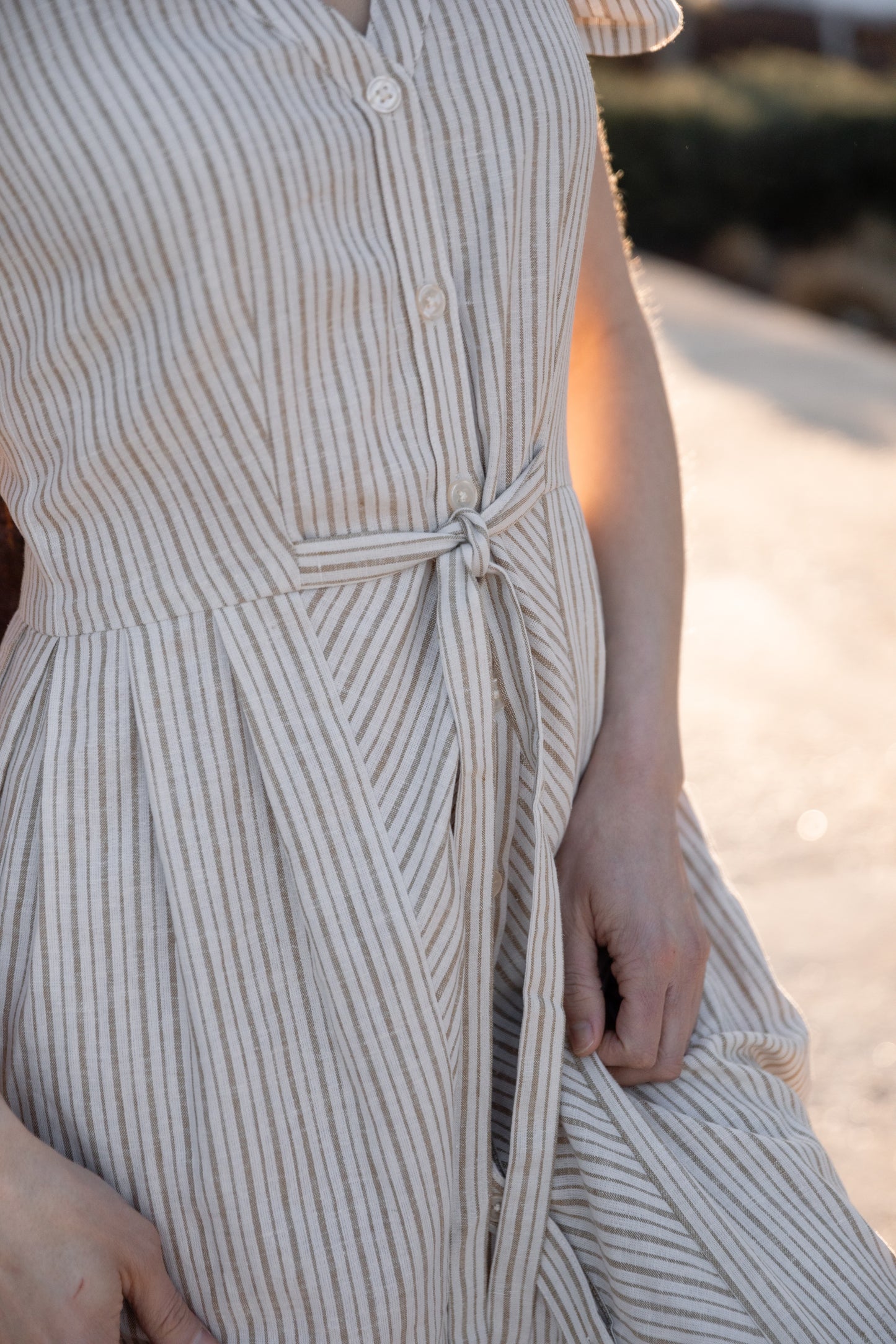 June Dress in Red and White Striped Linen