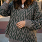 Maeve Textured V Knit Pullover in Green and Beige Made to Order