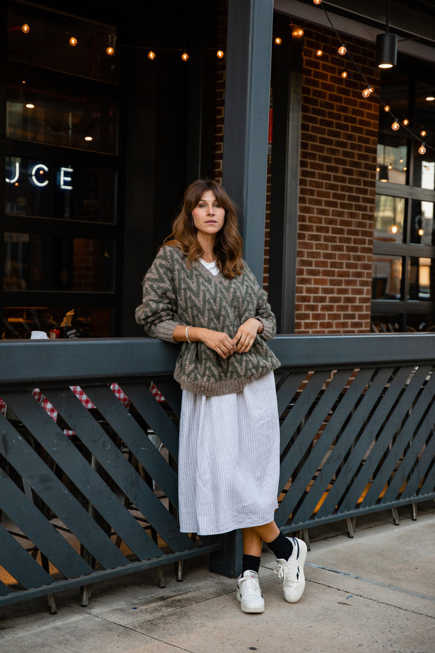 Faro Dress in Recycled Beige and White Linen