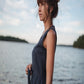 June Dress Sleeveless in Navy Linen
