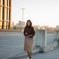 Handwoven Cotton Flair Midi Skirt in Mustard and Cream
