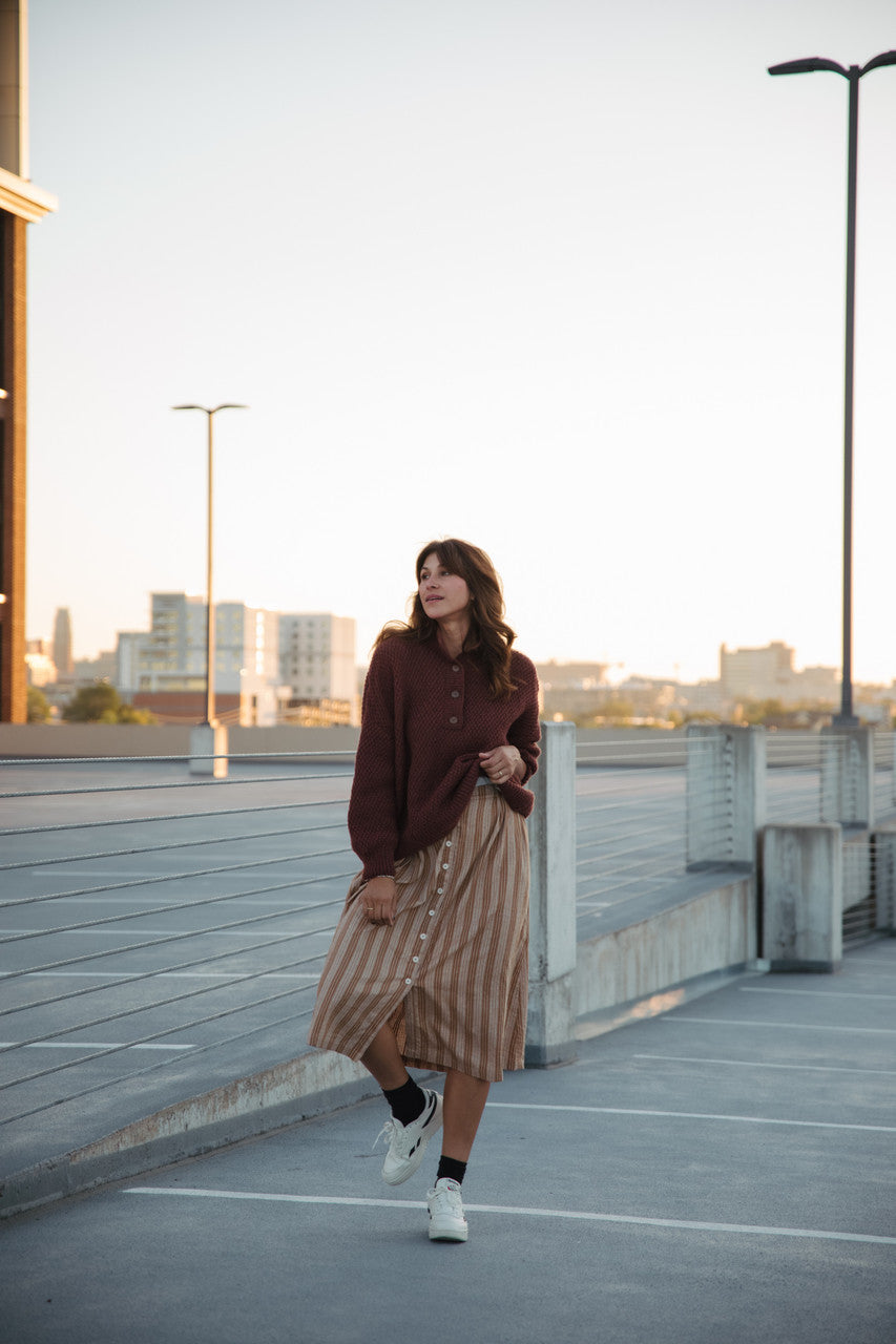 Imogene Oversized Wool Henley in Rust - Pre-Order 2/30