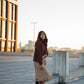 Handwoven Cotton Flair Midi Skirt in Mustard and Cream