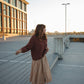 Handwoven Cotton Flair Midi Skirt in Mustard and Cream