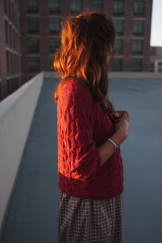 Tina Triangle Knit Cotton Cardigan in Red