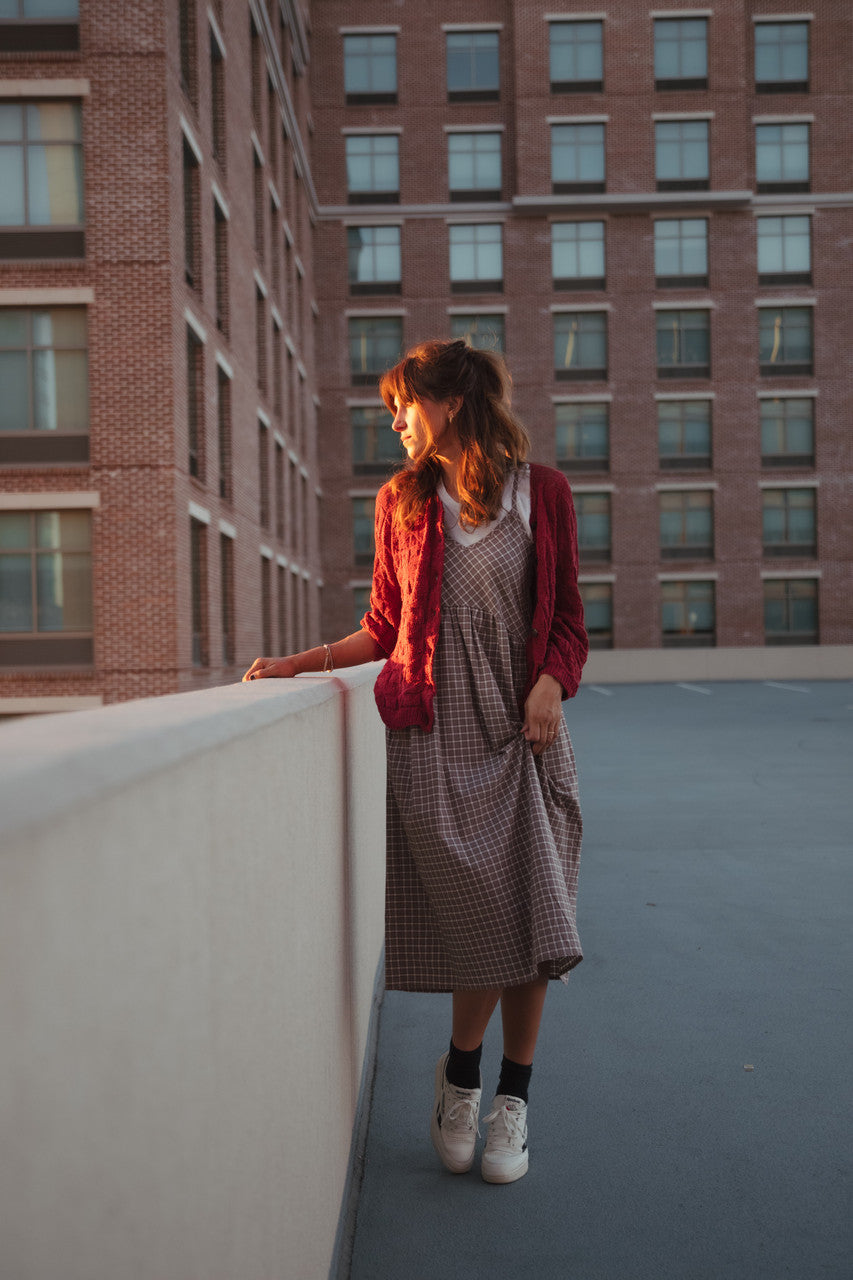 Tina Triangle Knit Cotton Cardigan in Red