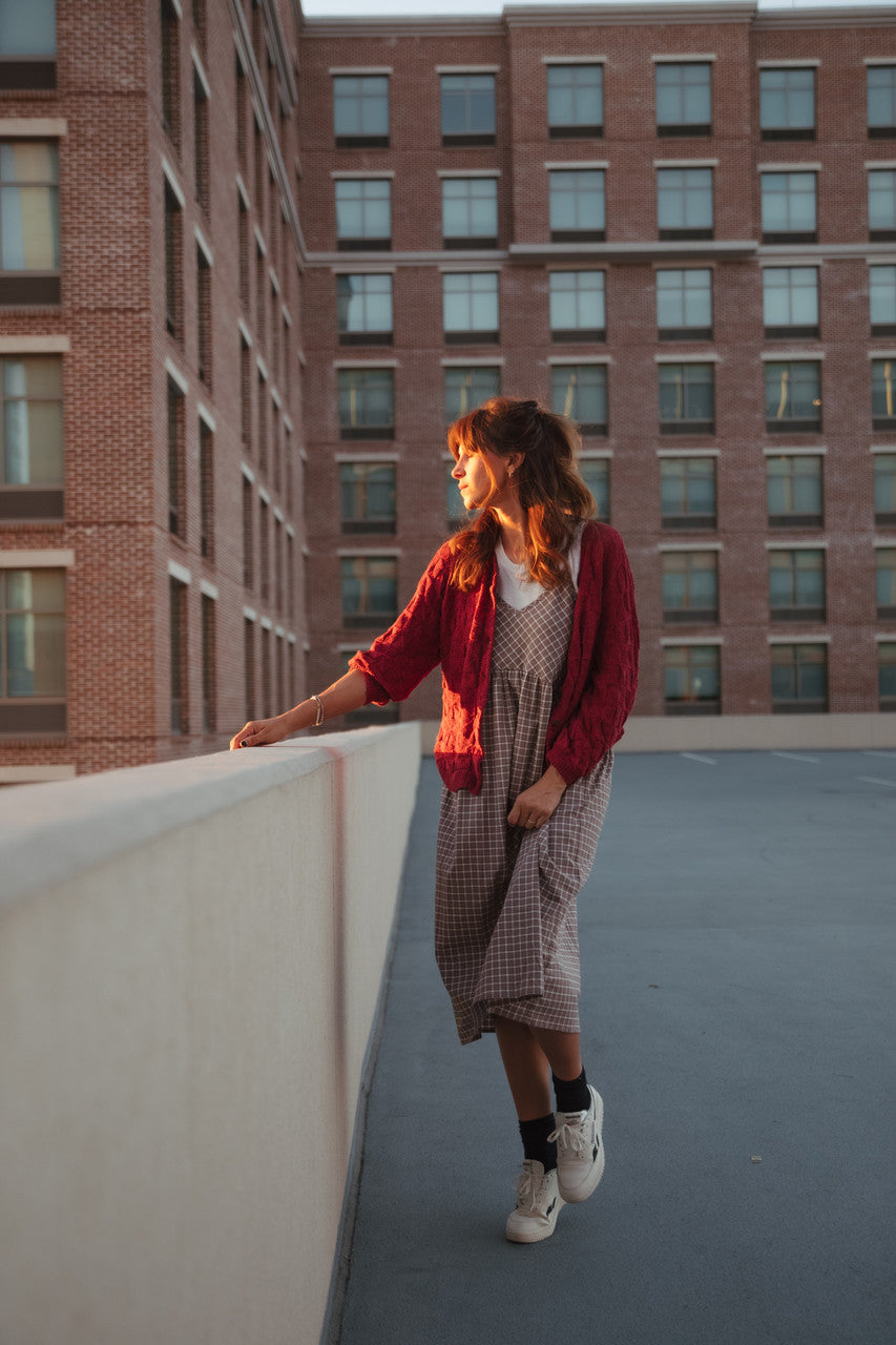 Tina Triangle Knit Cotton Cardigan in Red