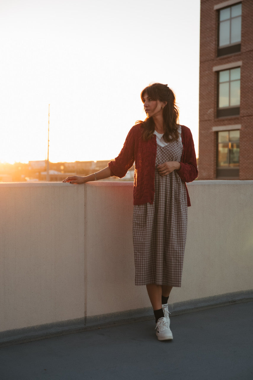 Tina Triangle Knit Cotton Cardigan in Red