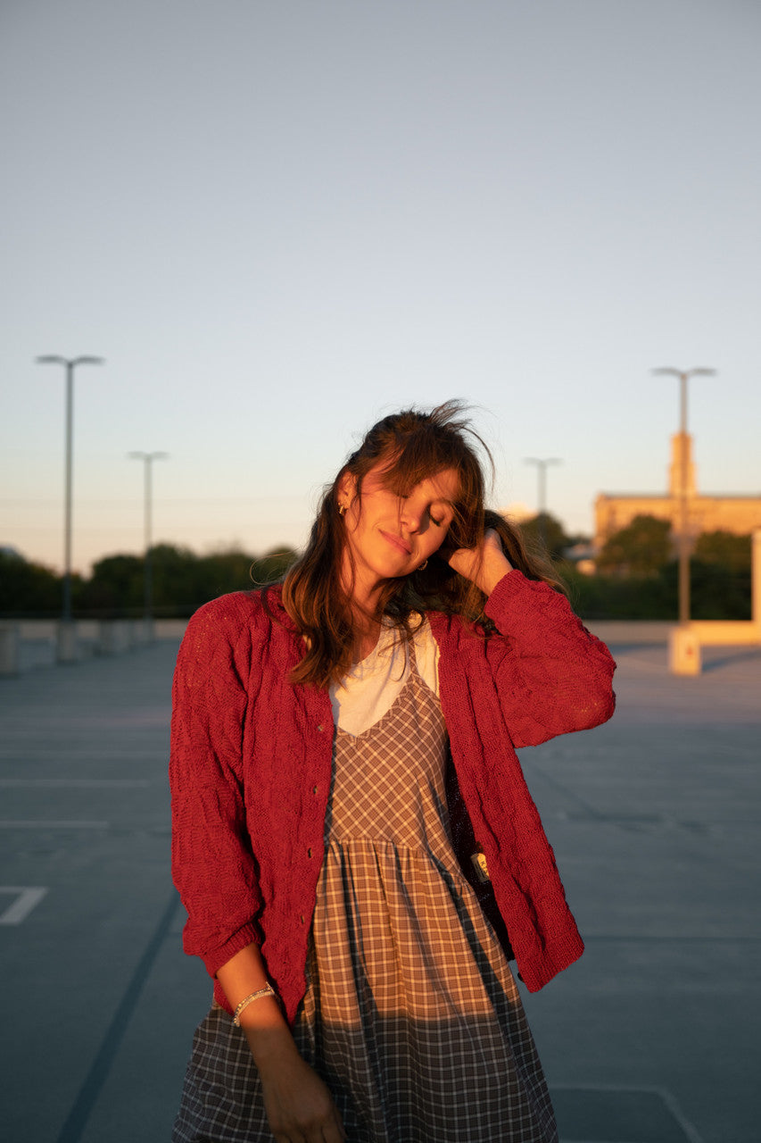 Tina Triangle Knit Cotton Cardigan in Red