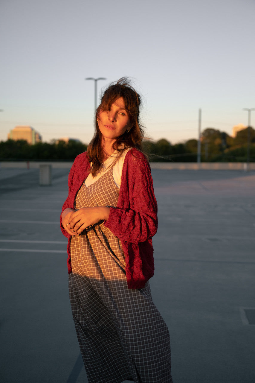 Tina Triangle Knit Cotton Cardigan in Red