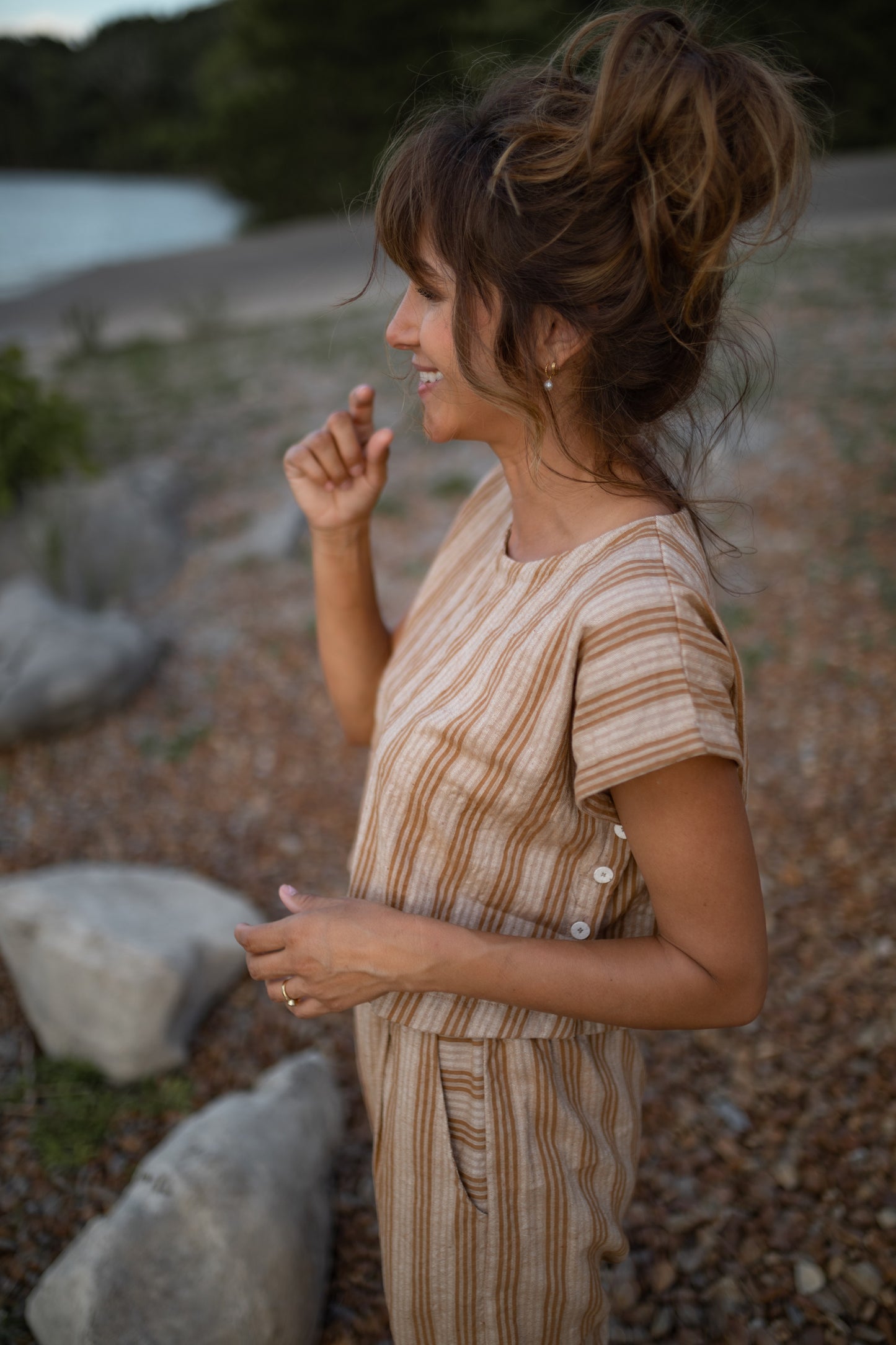 Katie Handwoven Cotton Crop Set in Mustard and Cream Stripe - Pre-Order 2/30