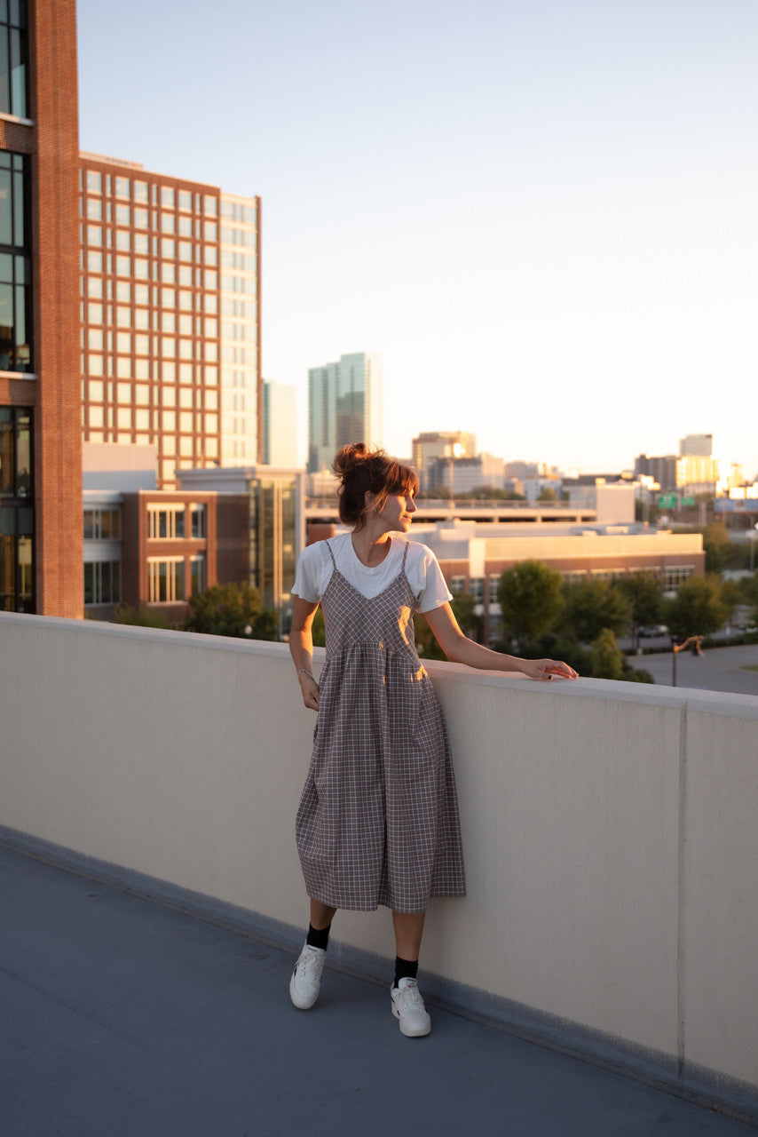 Faro Dress in Recycled Beige Plaid