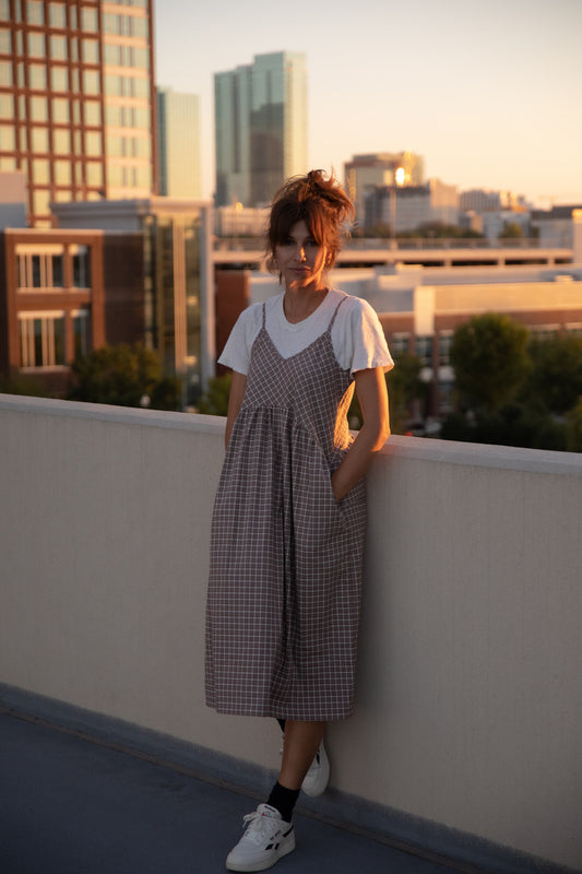 Faro Dress in Recycled Beige Plaid