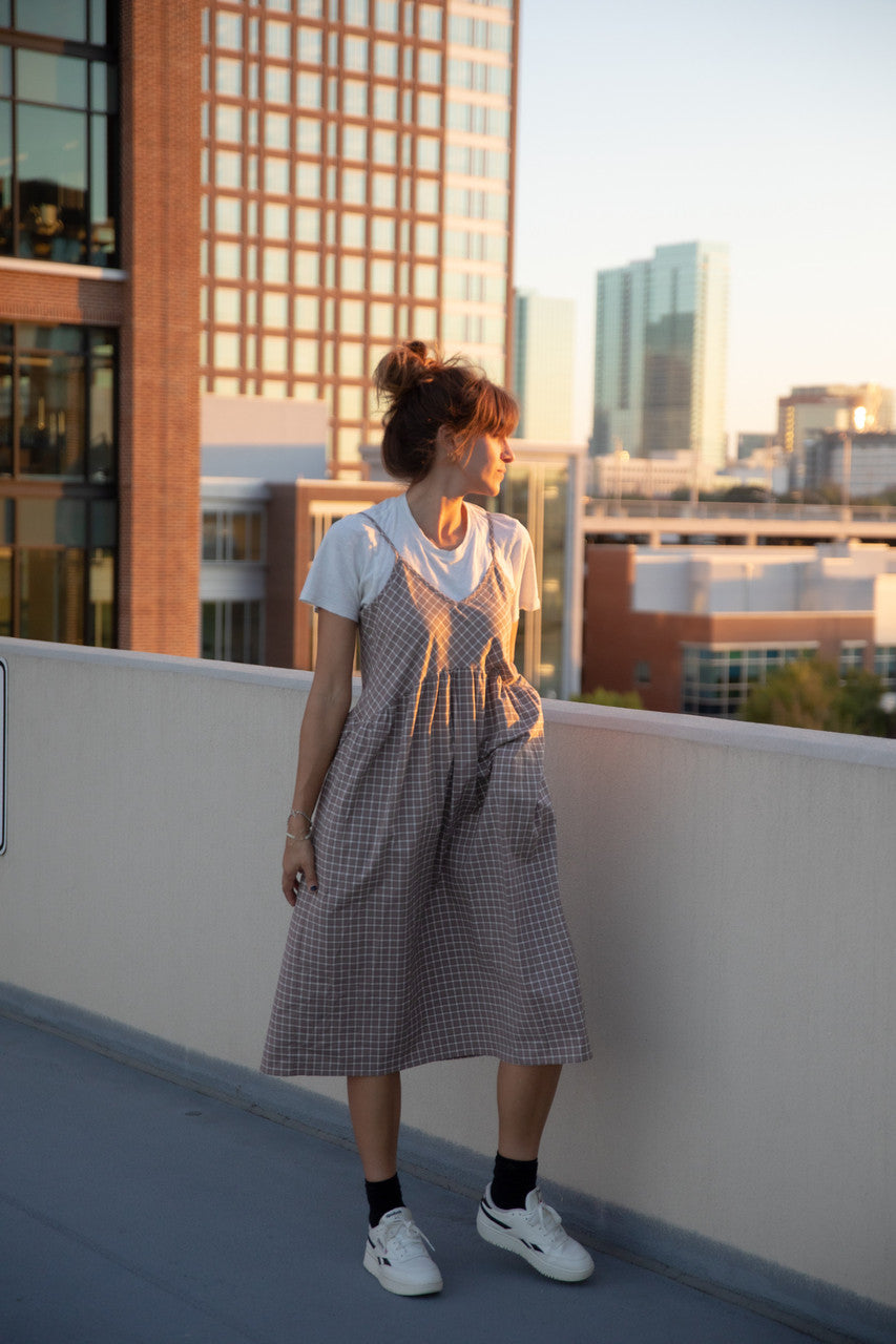 Faro Dress in Recycled Beige Plaid