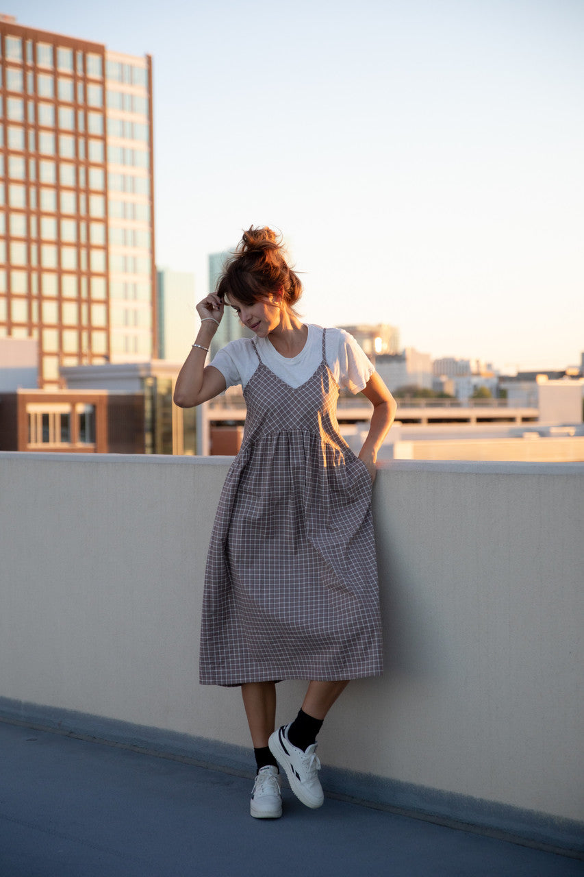 Faro Dress in Recycled Beige Plaid