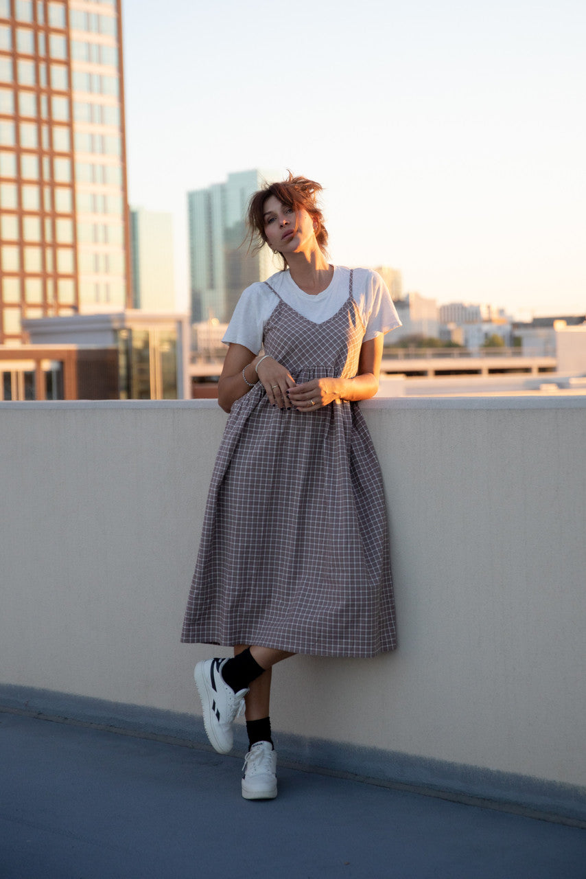 Faro Dress in Recycled Beige Plaid