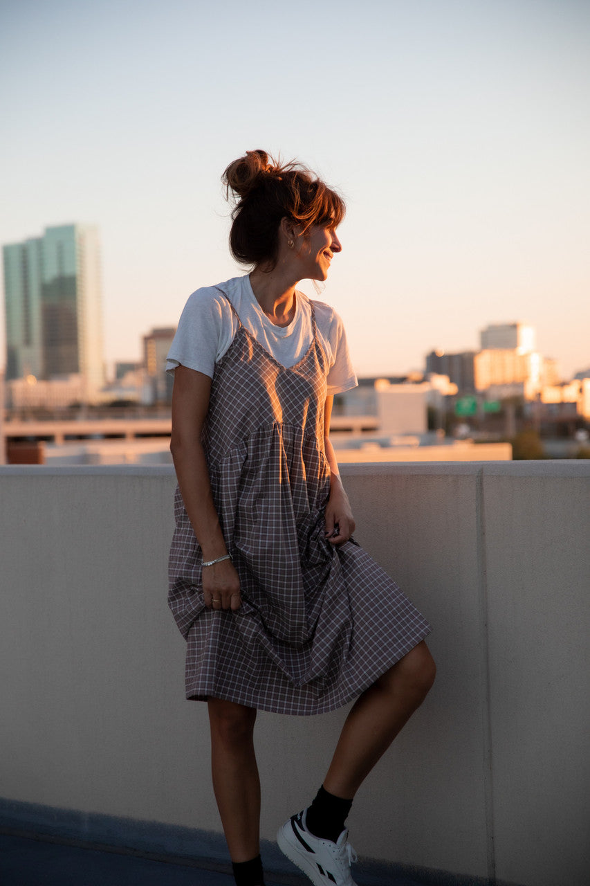 Faro Dress in Recycled Beige Plaid