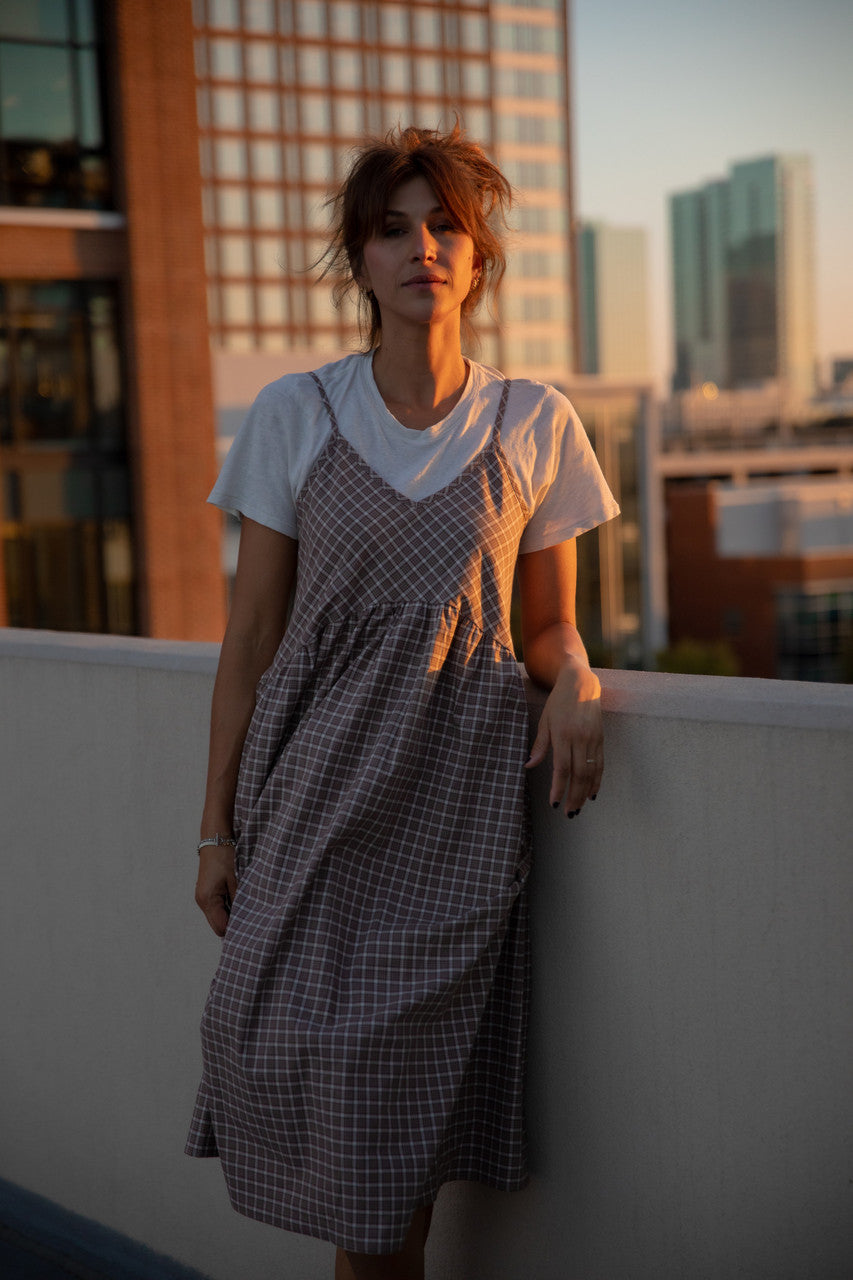 Faro Dress in Recycled Beige Plaid