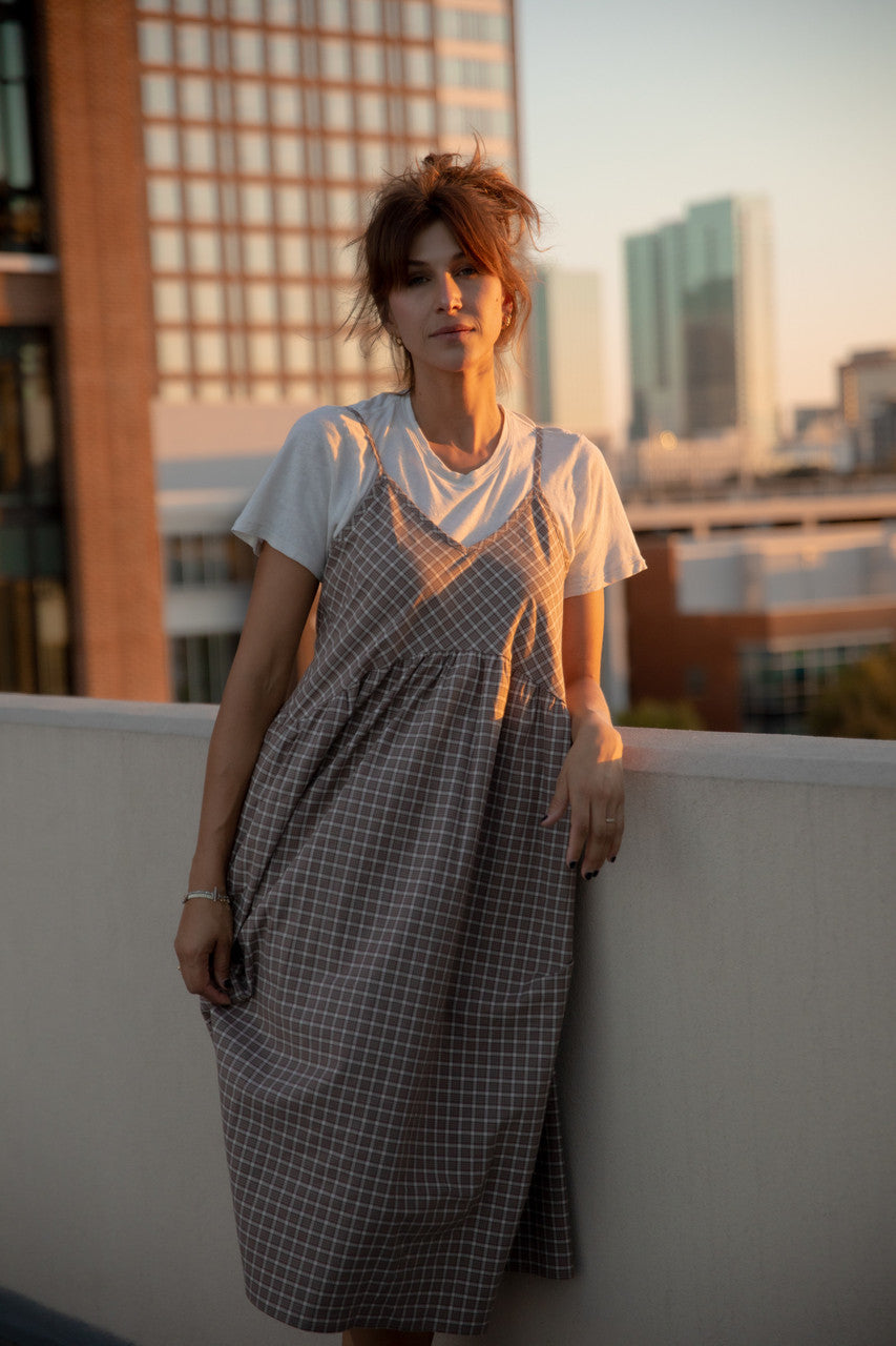 Faro Dress in Recycled Beige Plaid