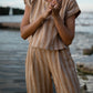 Katie Handwoven Cotton Set in Mustard and Cream Stripe - XL Pants