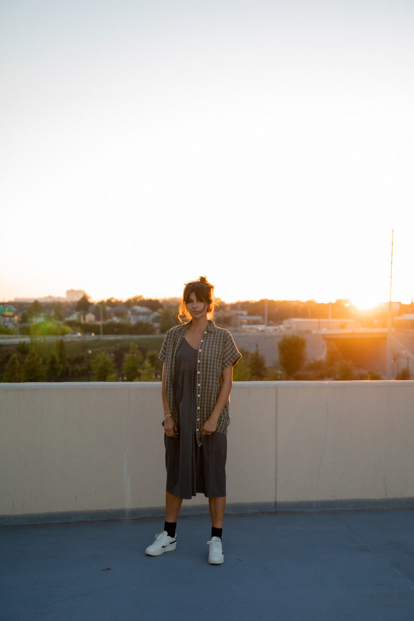 Faro Dress in Recycled Navy Plaid