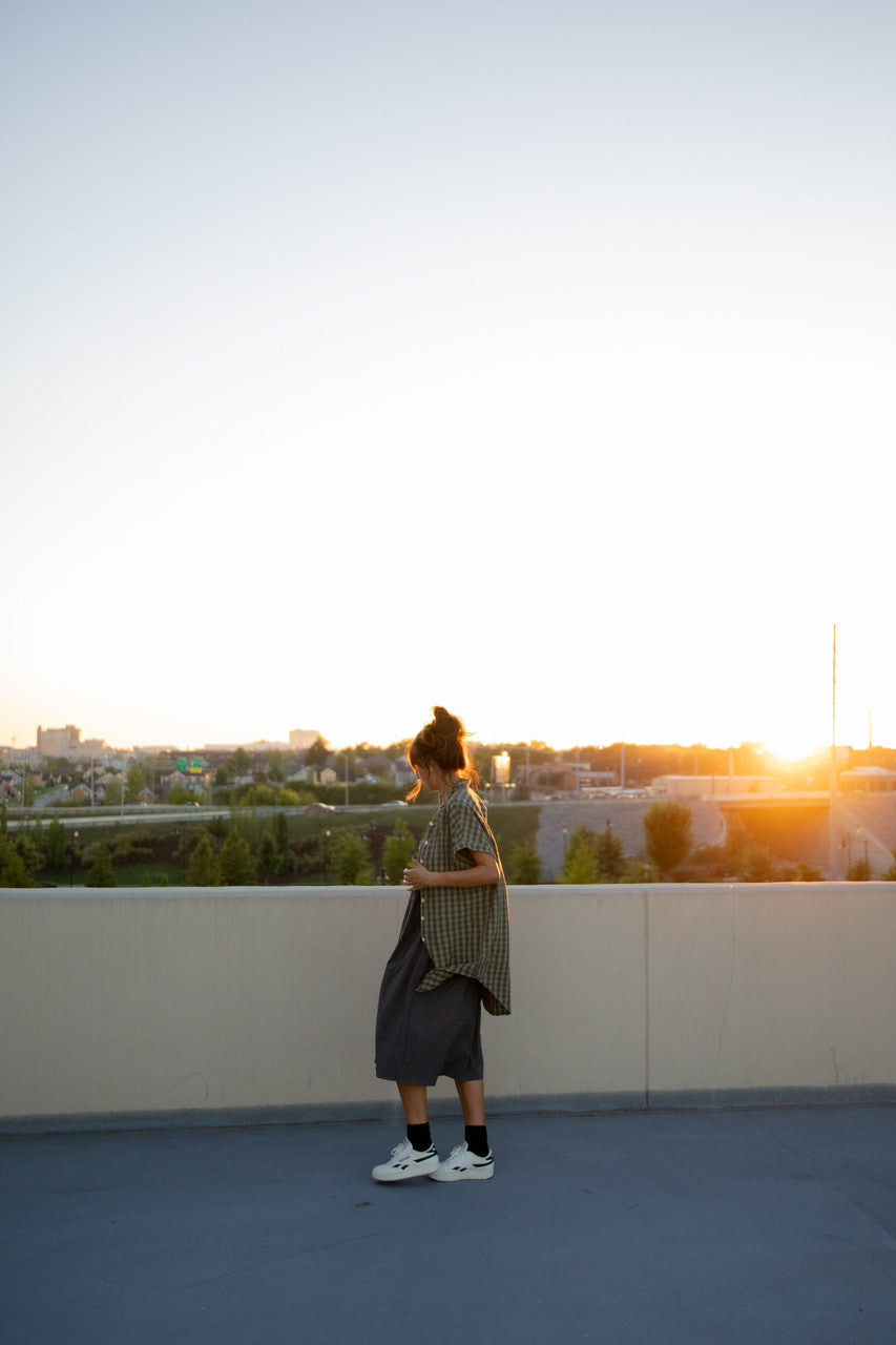 Faro Dress in Recycled Navy Plaid