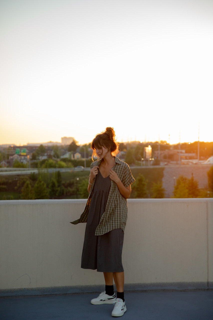 Faro Dress in Recycled Navy Plaid