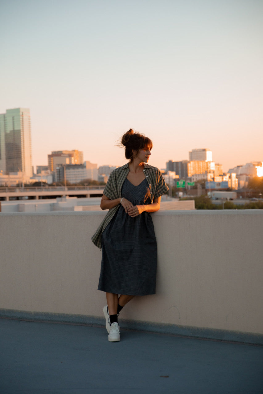 Faro Dress in Recycled Navy Plaid