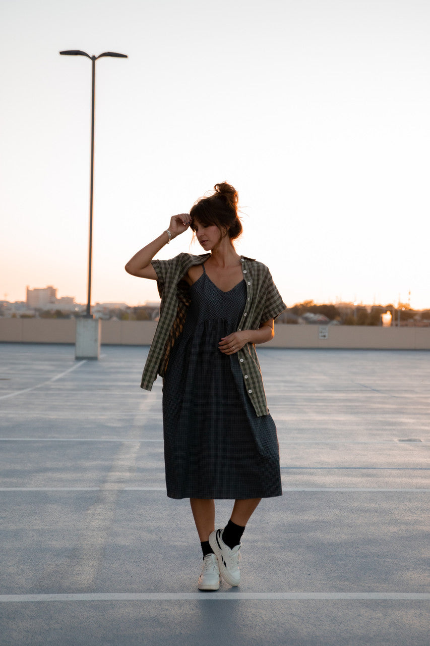 Faro Dress in Recycled Navy Plaid