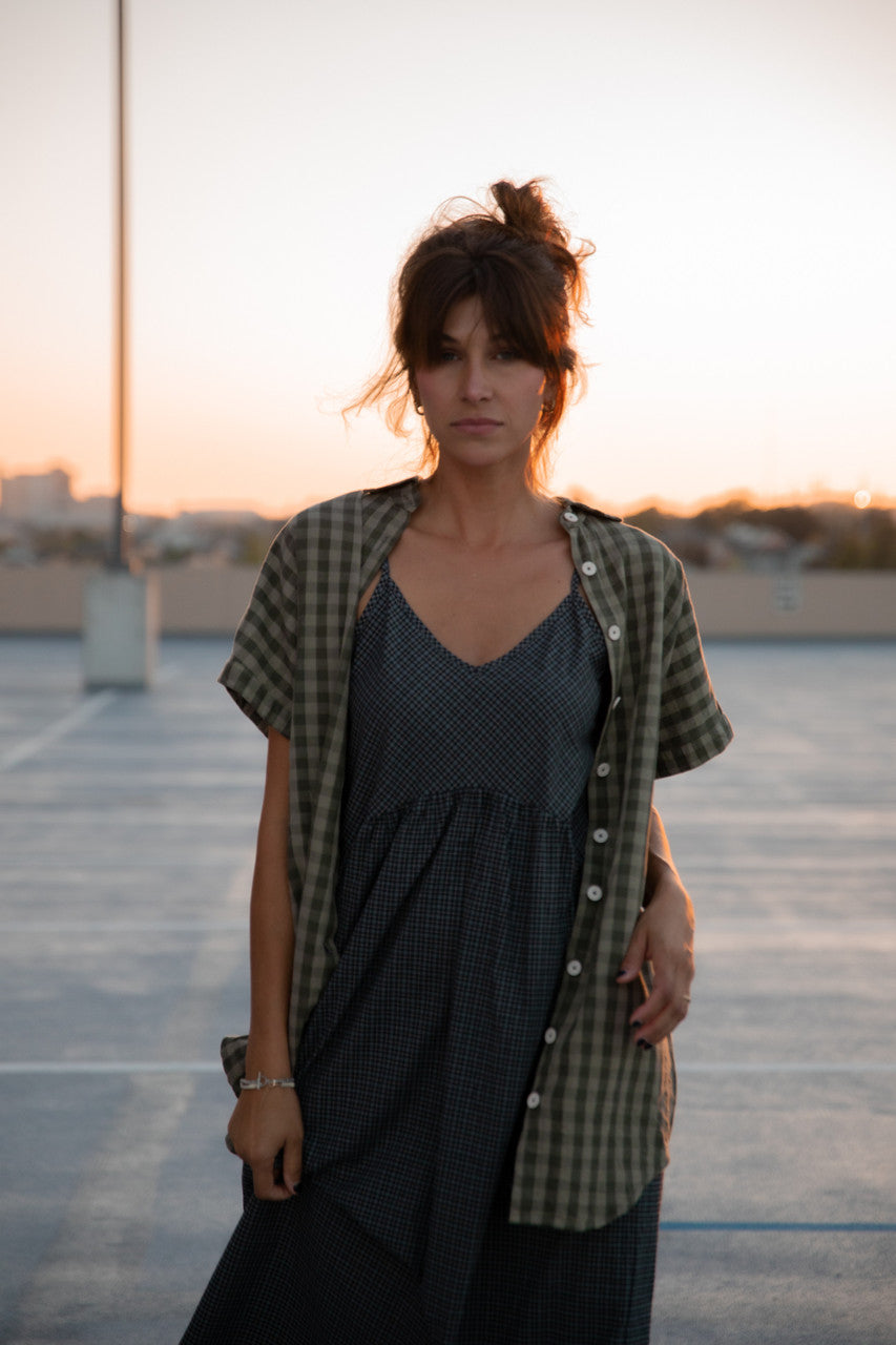 Faro Dress in Recycled Navy Plaid