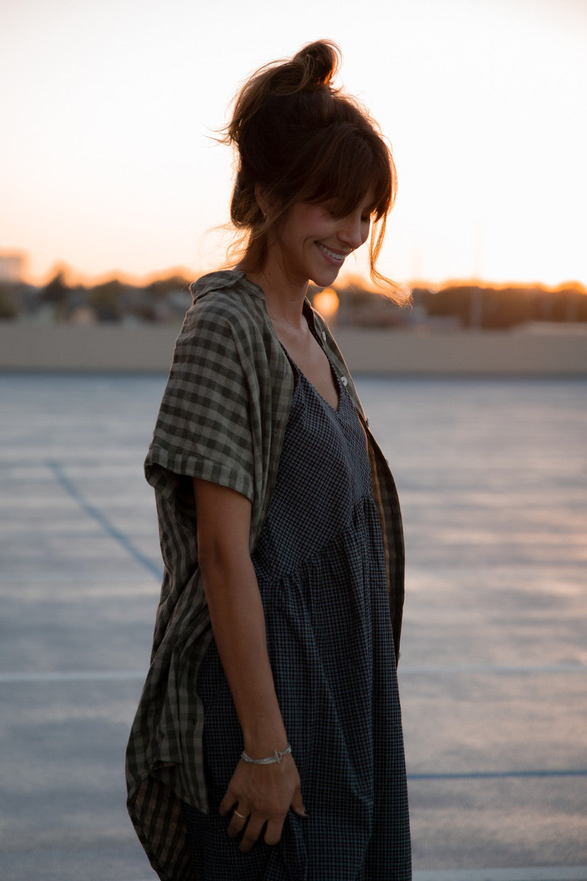 Faro Dress in Recycled Navy Plaid