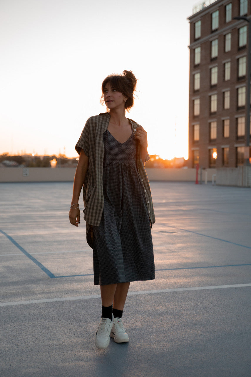 Faro Dress in Recycled Navy Plaid