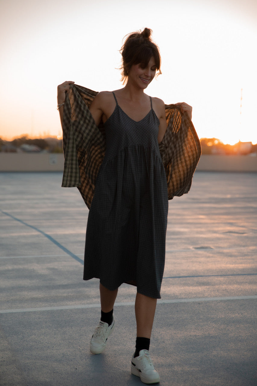 Faro Dress in Recycled Navy Plaid