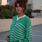 Aiden Classic Breton Style Henley in Green and White Stripe Made to Order