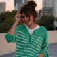 Aiden Classic Breton Style Henley in Green and White Stripe Made to Order