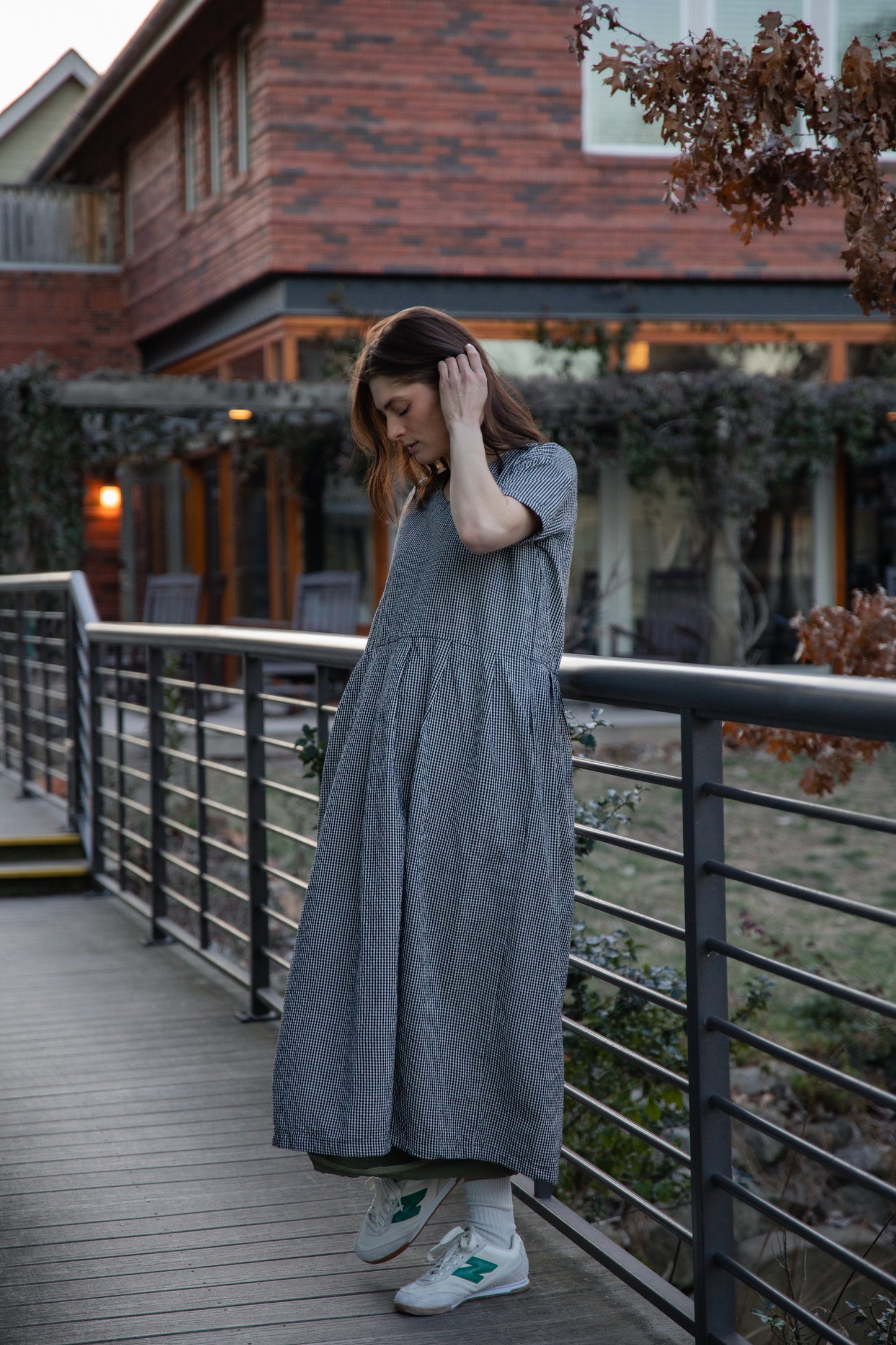 Eloise Handwoven Cotton Dress in Black and White Gingham - L Left