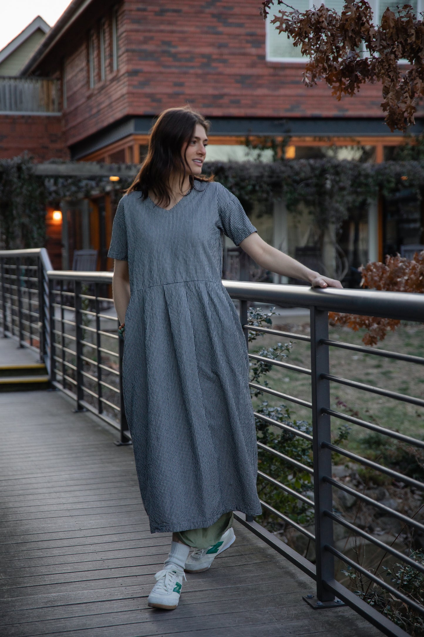 Eloise Handwoven Cotton Dress in Black and White Gingham - L Left