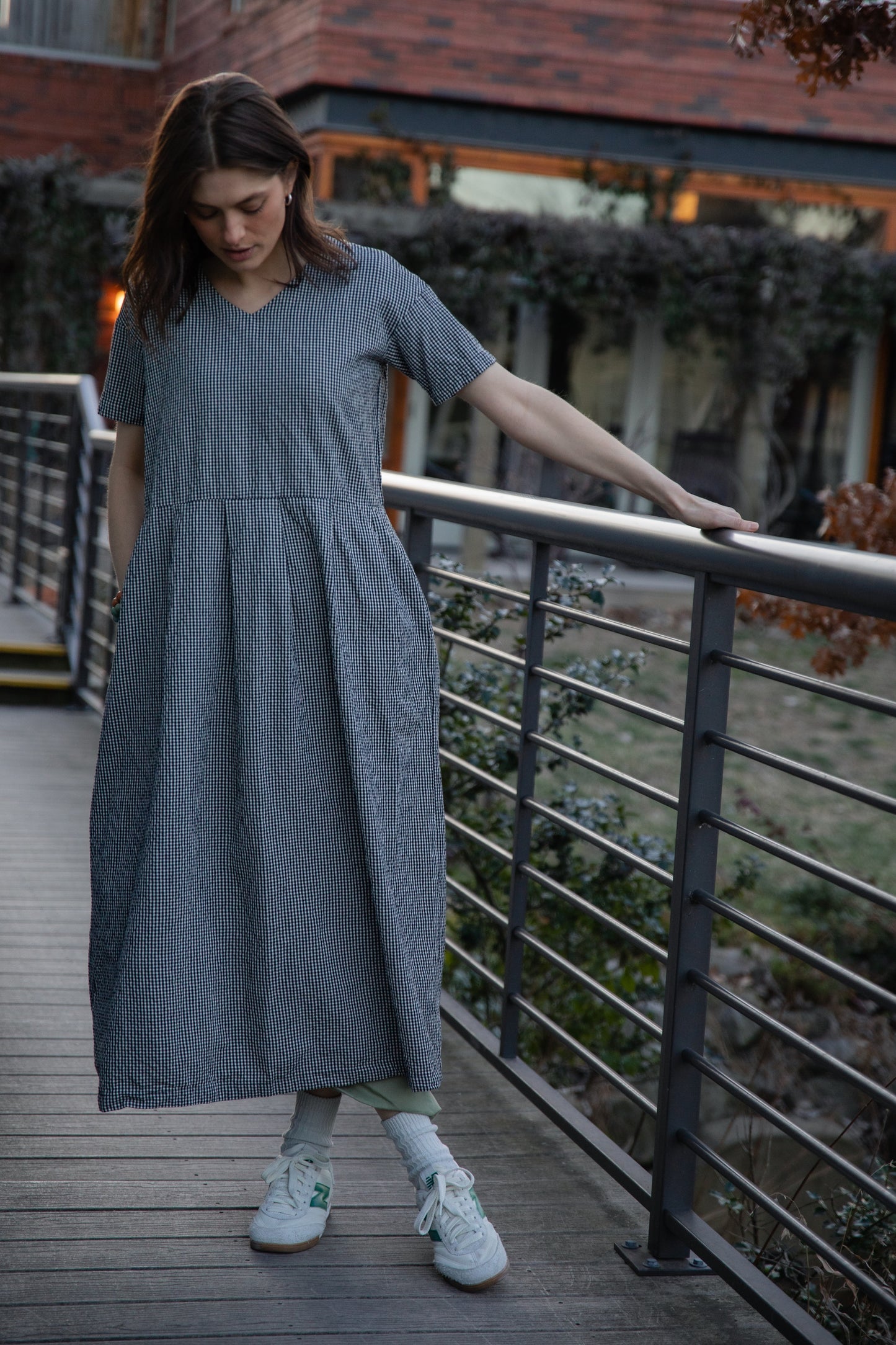 Eloise Handwoven Cotton Dress in Black and White Gingham - L Left