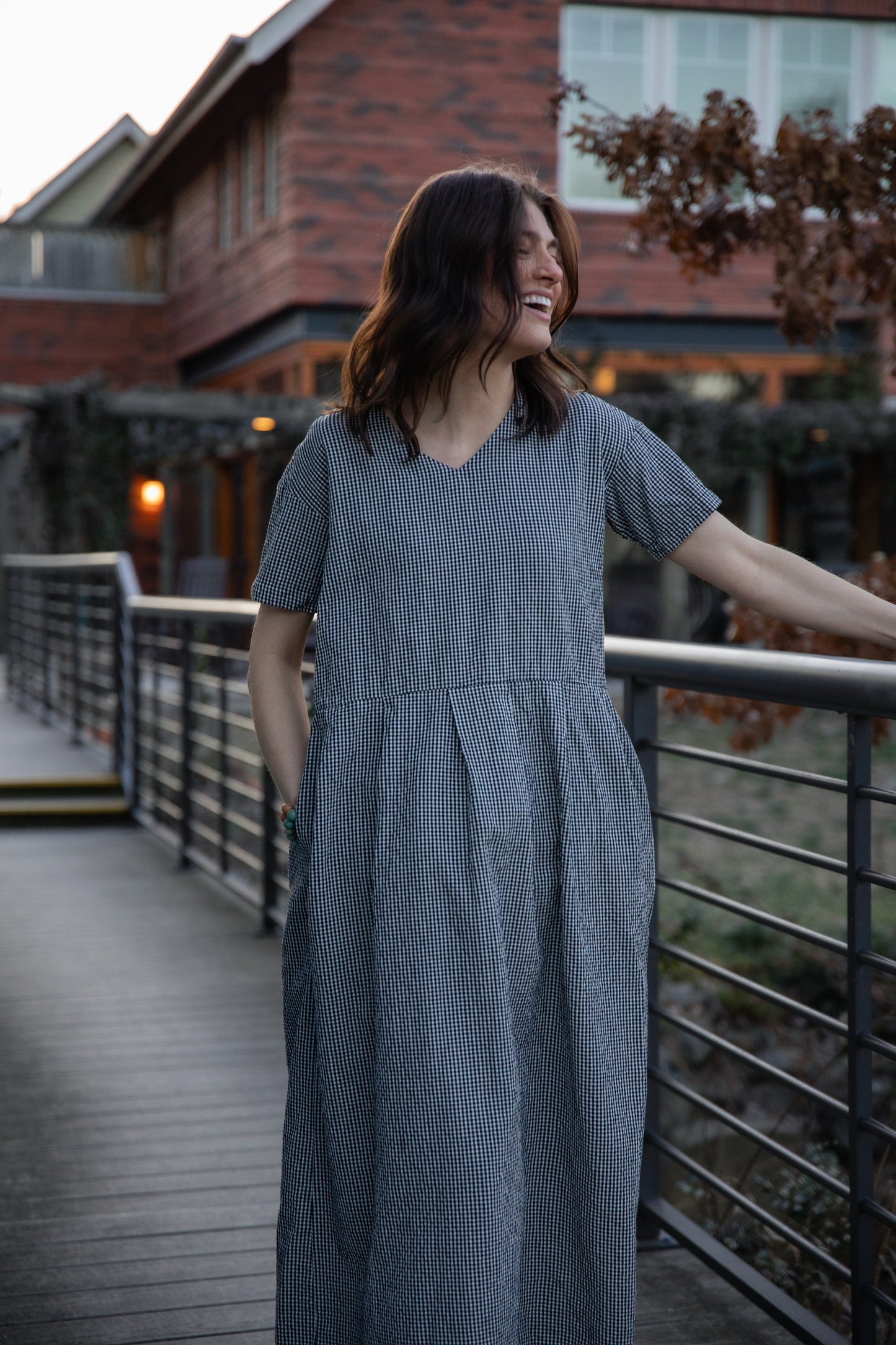 Eloise Handwoven Cotton Dress in Black and White Gingham - L Left