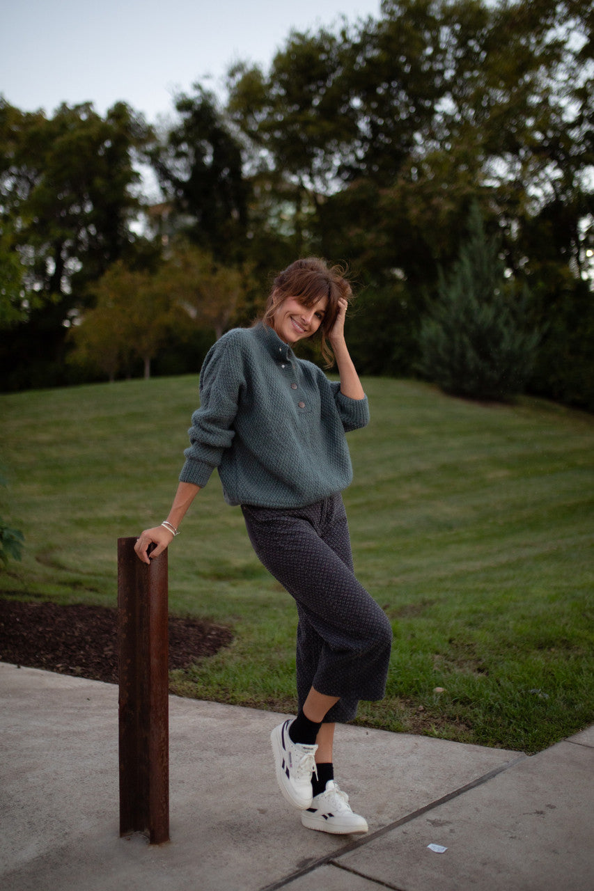 Imogene Oversized Wool Henley in Aqua Slate - Pre-Order 2/30