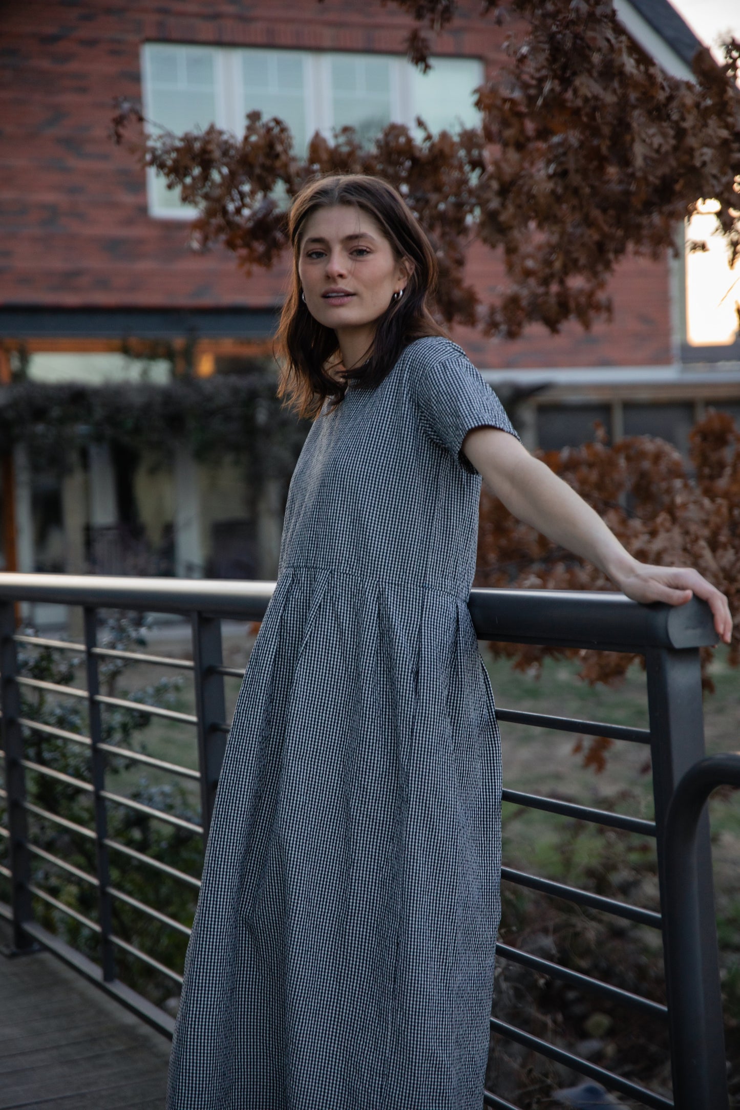 Eloise Handwoven Cotton Dress in Black and White Gingham - L Left