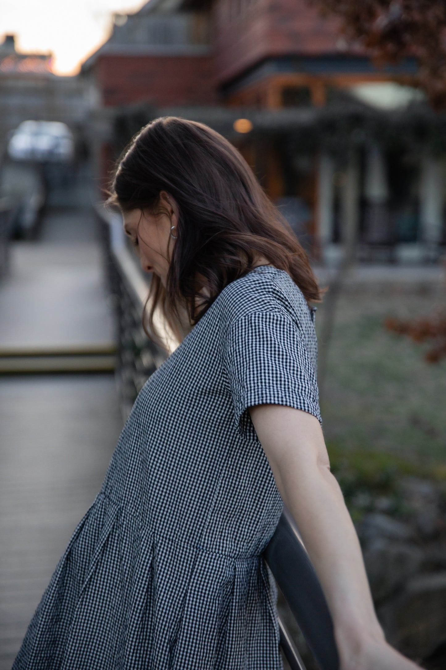 Eloise Handwoven Cotton Dress in Black and White Gingham - L Left